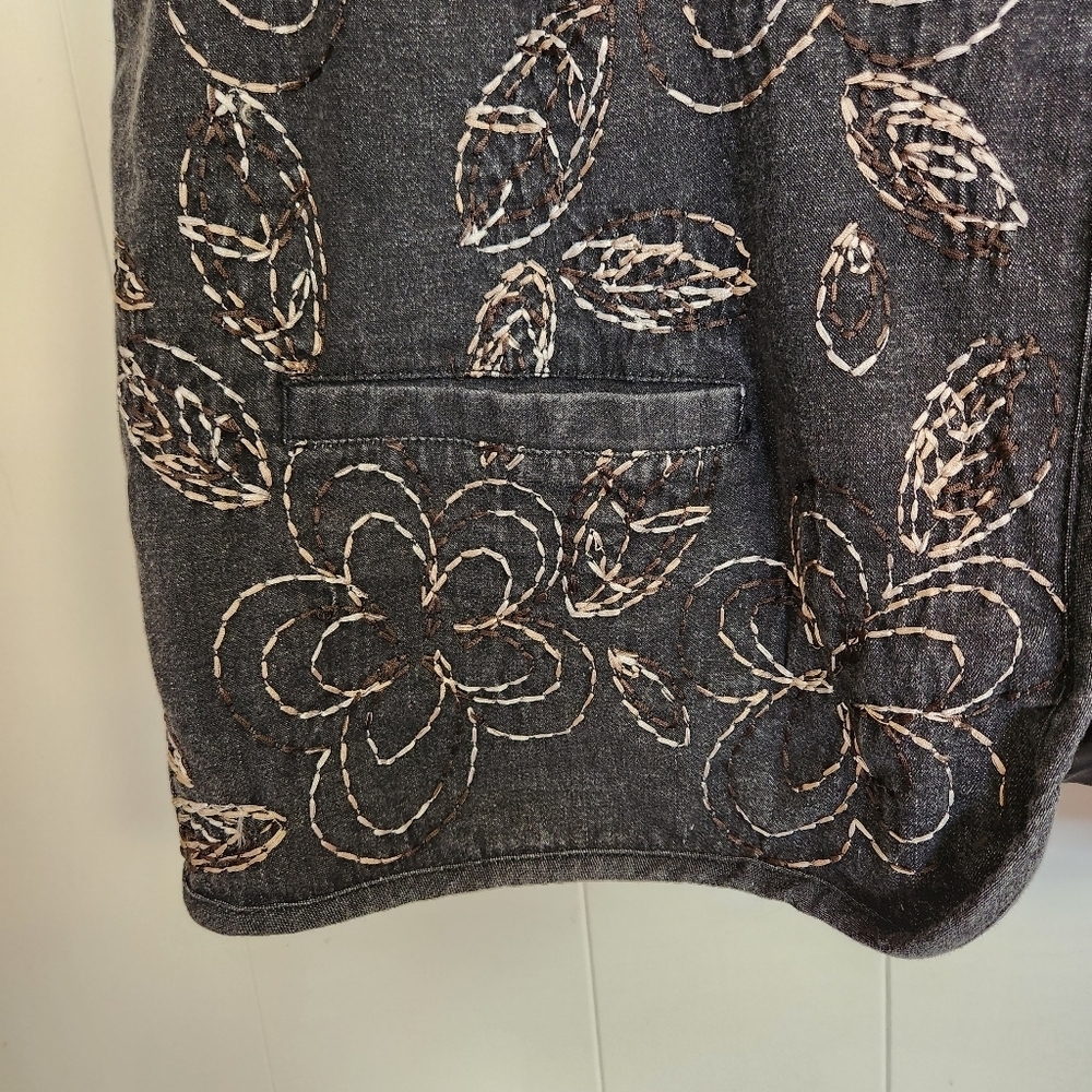 Vintage 90s Floral Gray Zip Up Quilted Vest Floral 1990s Cottagecore Western - Picture 3 of 11